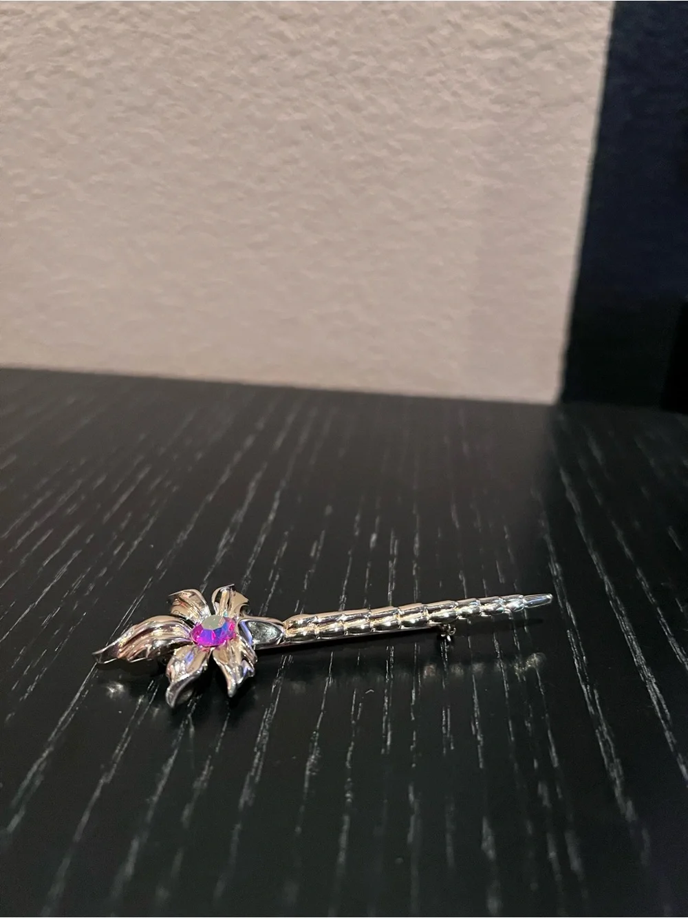 Crystal Flower Drop Brooch - Silver